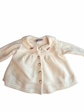 Vintage Childrens Boutique Fleece Coat 6 Months Baby Rose Floral Pearl Buttons
